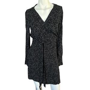 H&M Divided Black White Speckled Long Sleeve Wrap Mini Dress Size 10
